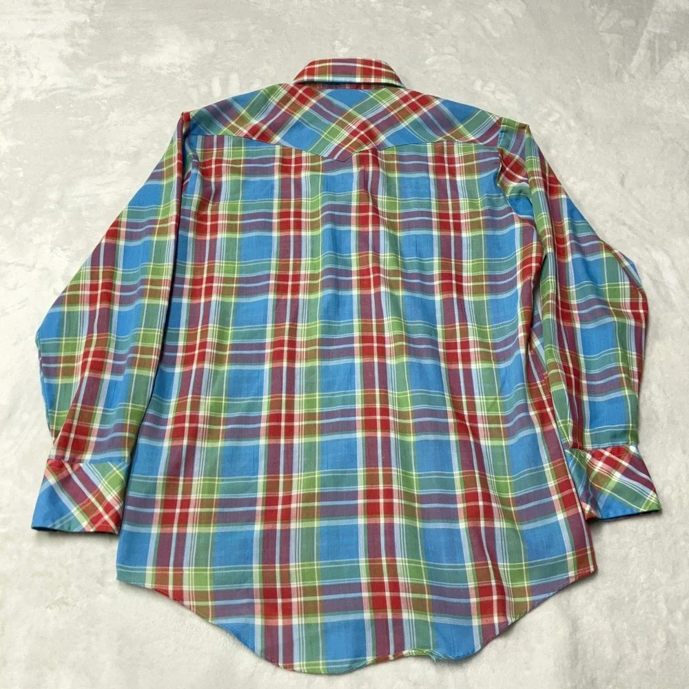 Vintage Western Shirt Pearl Snap Plaid Multi-Color Long Sleeve Korea Mens Large